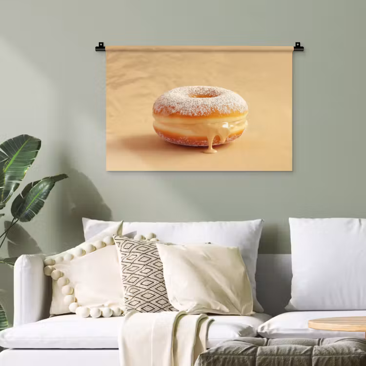 Donut - Romig - Poedersuiker - Beige Wandkleed katoen klein -sfeer7