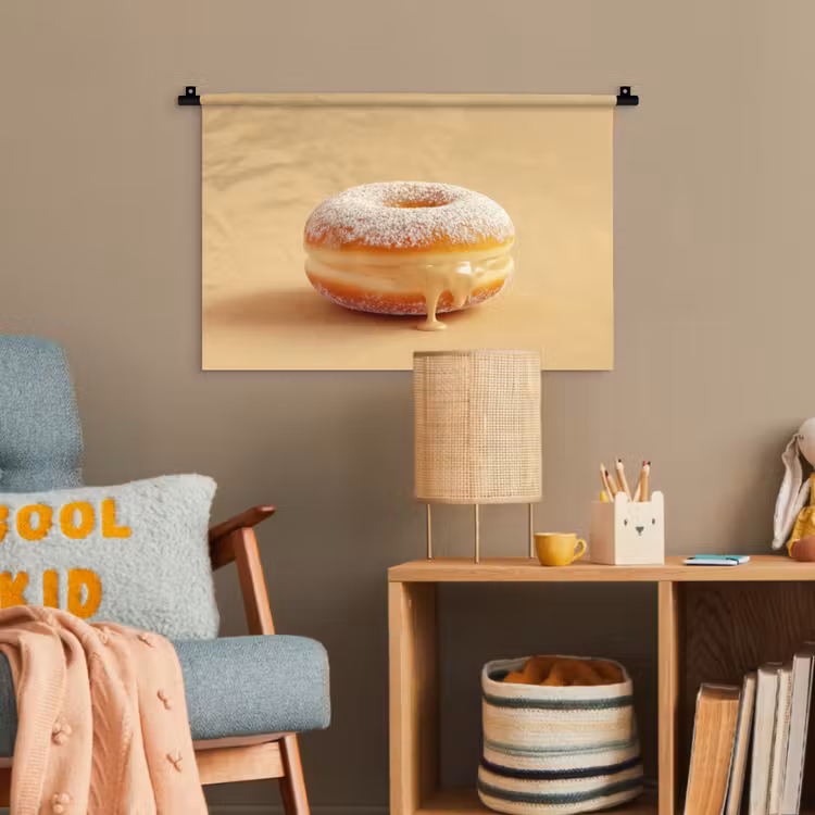 Donut - Romig - Poedersuiker - Beige Wandkleed katoen klein -wsfeer4_kind