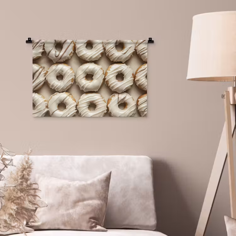 Donuts - Chocolade - Wit - Beige Wandkleed katoen klein -sfeer4