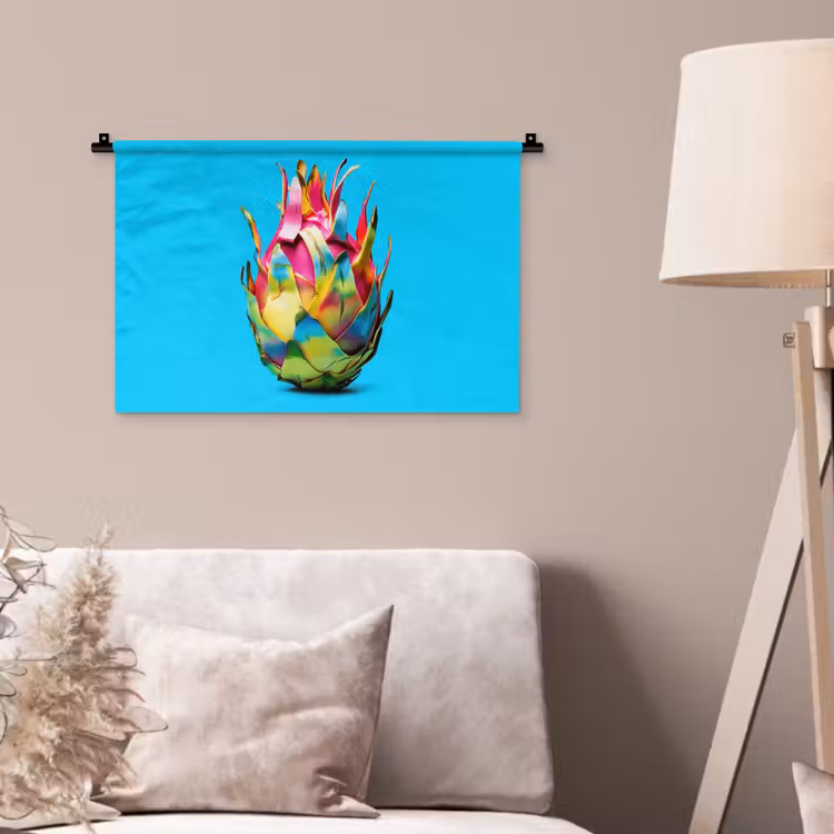Drakenfruit - Blauw - Levendig Wandkleed katoen klein -sfeer4