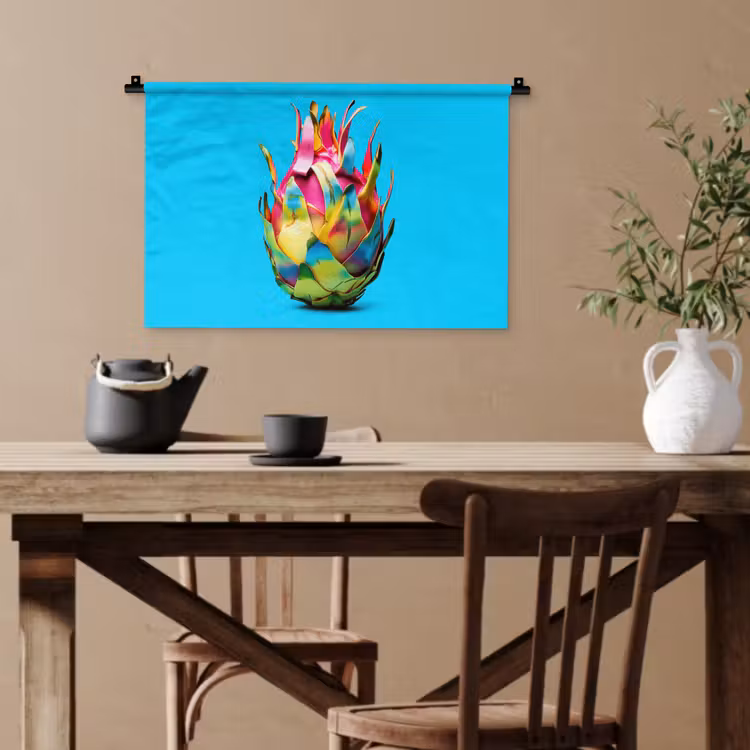 Drakenfruit - Blauw - Levendig Wandkleed katoen klein -sfeer6