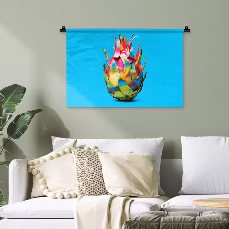 Drakenfruit - Blauw - Levendig Wandkleed katoen klein -sfeer7