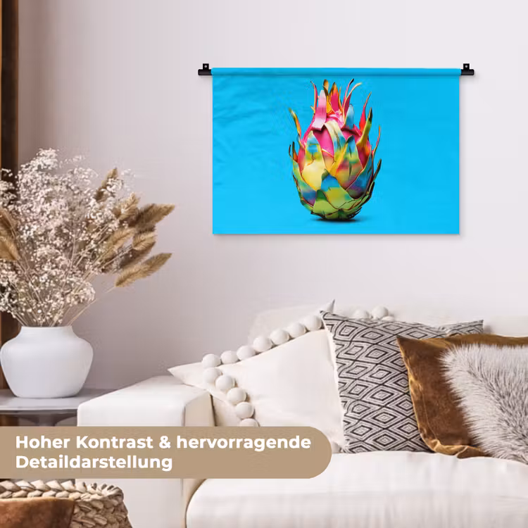 Drakenfruit - Blauw - Levendig Wandkleed katoen klein -tsfeer1_DE