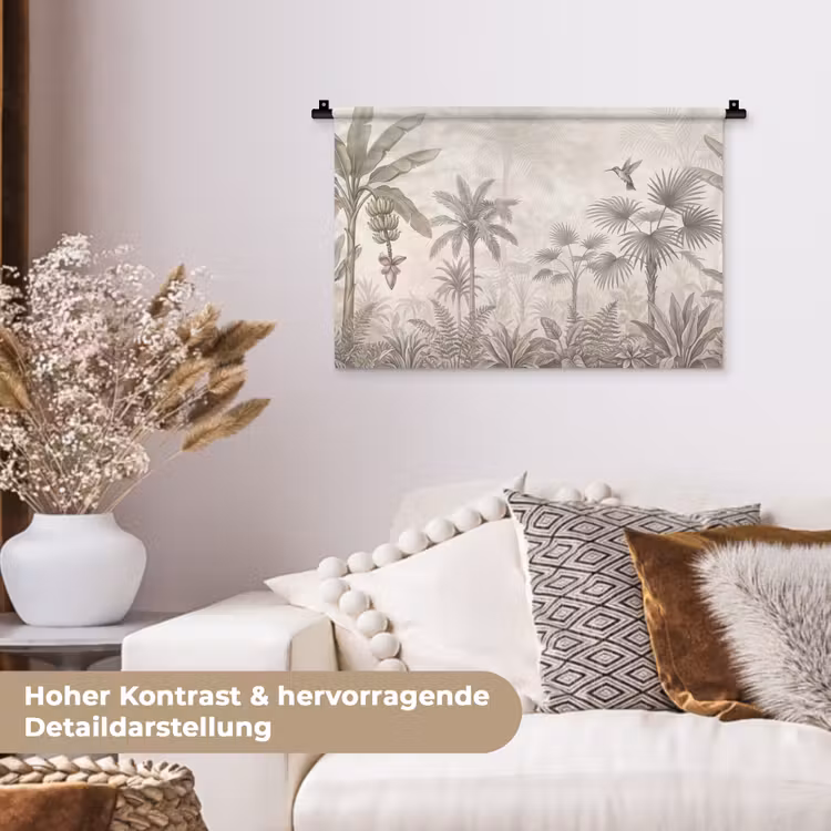 Jungle - Banenboom - Kolibrie - Beige Wandkleed katoen klein -tsfeer1_DE