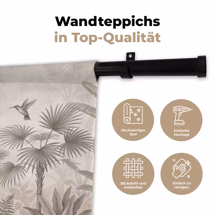 Jungle - Banenboom - Kolibrie - Beige Wandkleed katoen klein -tsfeer2_DE