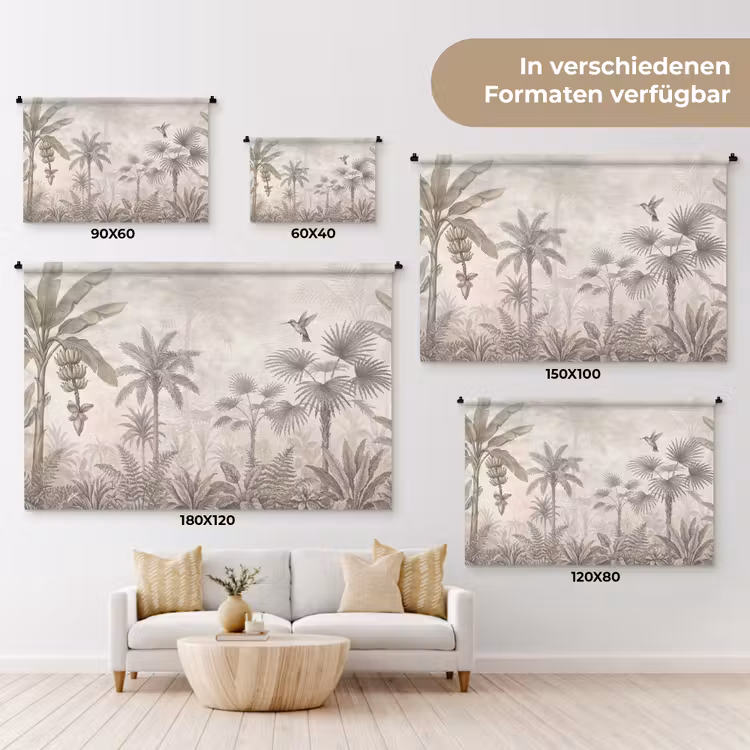 Jungle - Banenboom - Kolibrie - Beige Wandkleed katoen klein -tsfeer8_DE