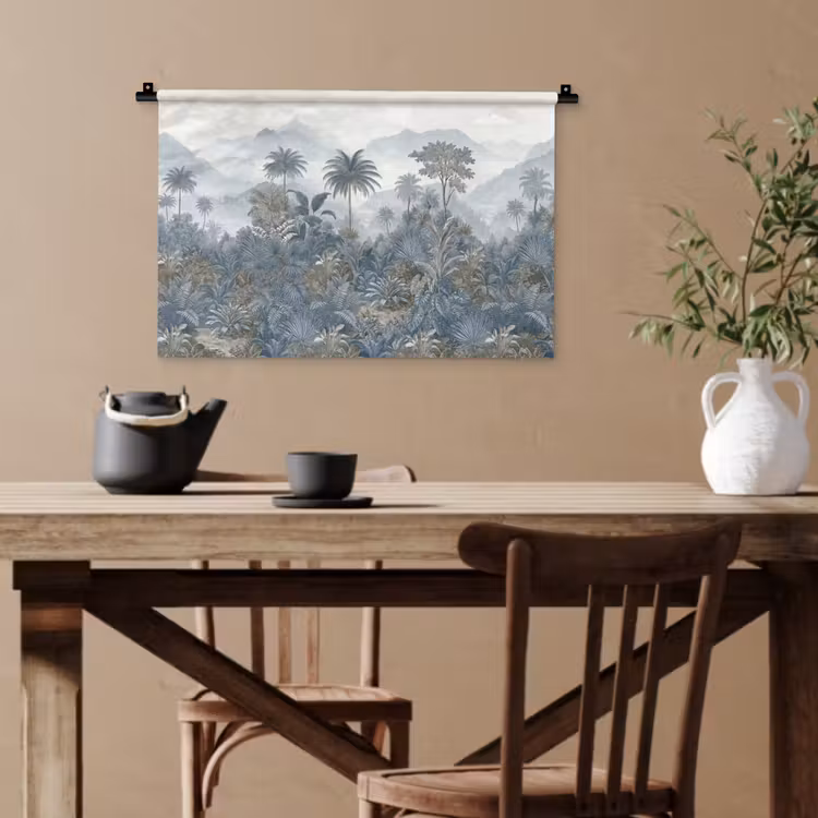 Jungle - Landschap - Blauw Wandkleed katoen klein -sfeer6