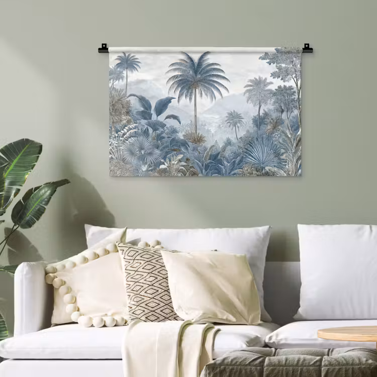 Jungle - Modern - Blauw - Groen Wandkleed katoen klein -sfeer7