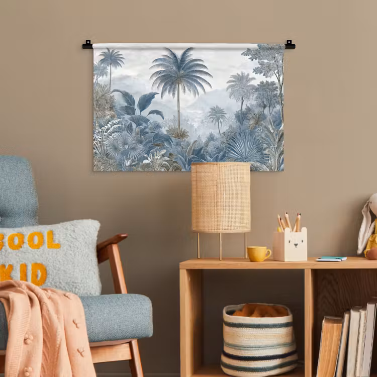 Jungle - Modern - Blauw - Groen Wandkleed katoen klein -wsfeer4_kind