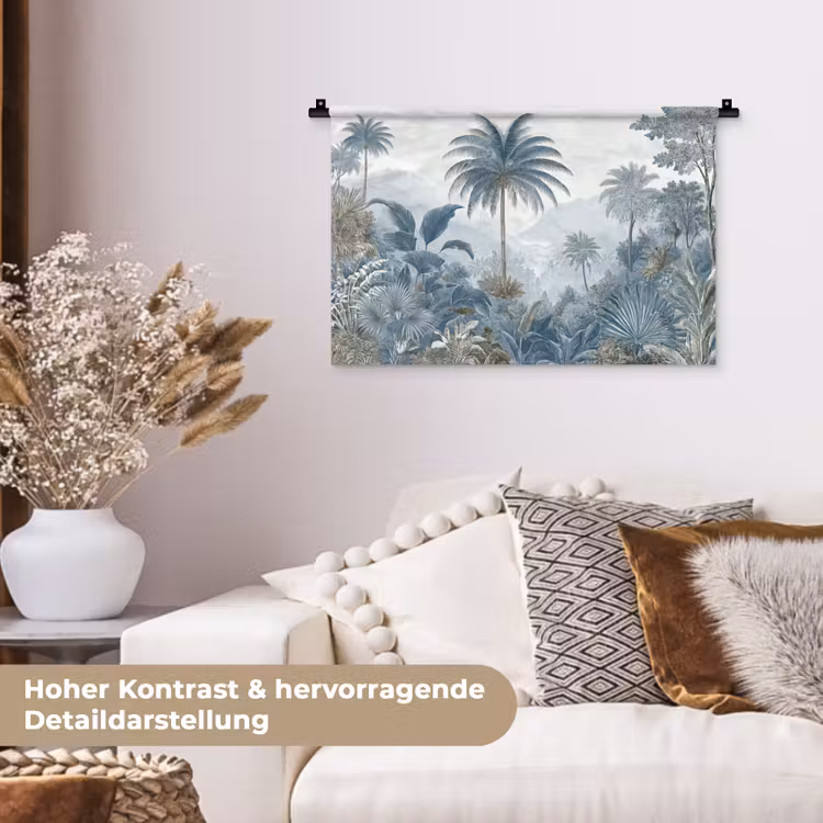 Jungle - Modern - Blauw - Groen Wandkleed katoen klein -tsfeer1_DE