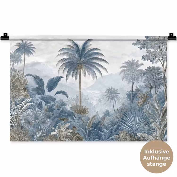 Jungle - Modern - Blauw - Groen Wandkleed katoen klein -t3d_DE
