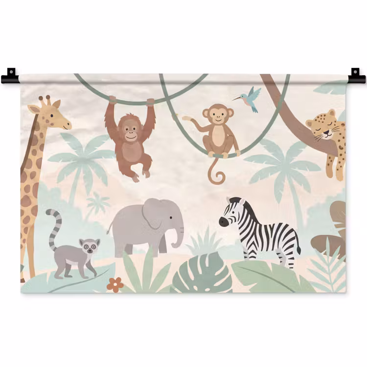 Jungle - Dieren - Groen Wandkleed katoen klein -zz3d