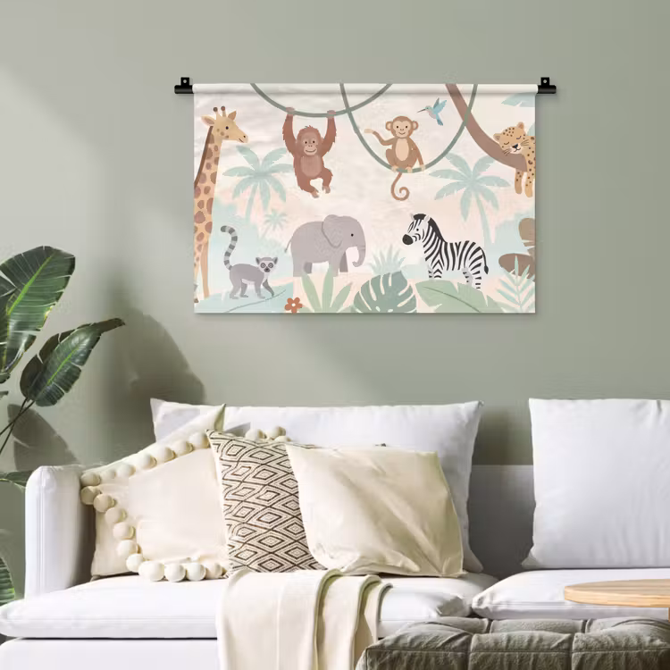 Jungle - Dieren - Groen Wandkleed katoen klein -sfeer7