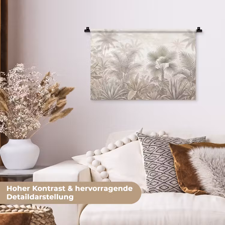 Jungle - Tropisch - Natuur -Vintage - Beige Wandkleed katoen klein -tsfeer1_DE