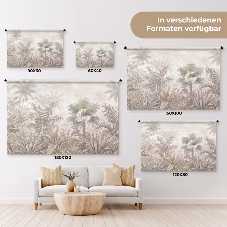 Jungle - Tropisch - Natuur -Vintage - Beige Wandkleed katoen klein -tsfeer8_DE