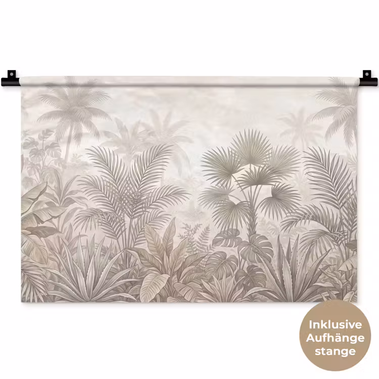 Jungle - Tropisch - Natuur -Vintage - Beige Wandkleed katoen klein -t3d_DE