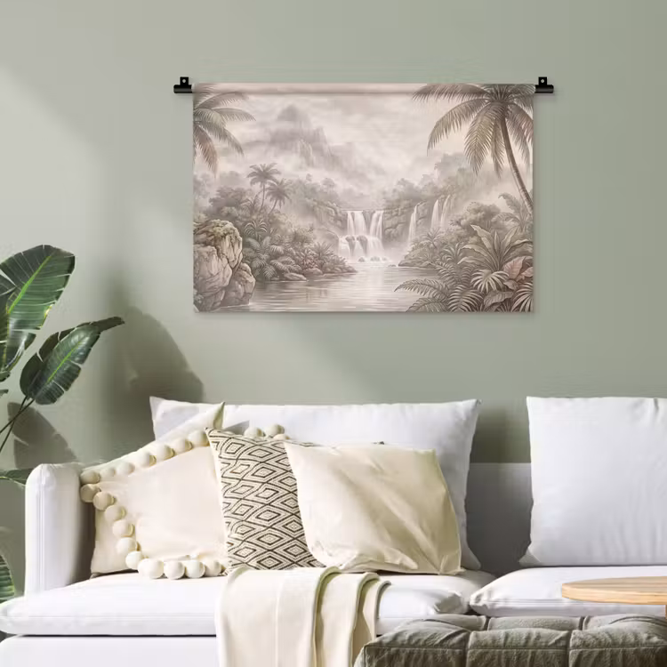 Jungle - Watervallen - Tropisch - Illustratie Wandkleed katoen klein -sfeer7