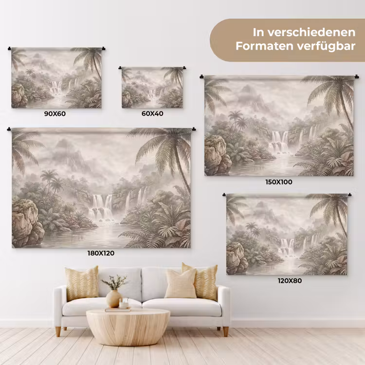 Jungle - Watervallen - Tropisch - Illustratie Wandkleed katoen klein -tsfeer8_DE