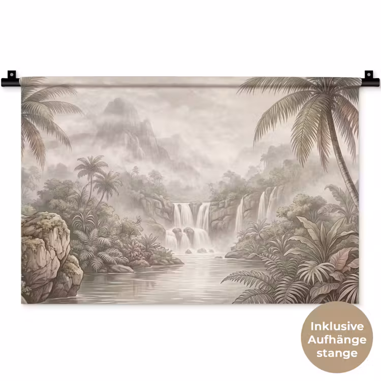 Jungle - Watervallen - Tropisch - Illustratie Wandkleed katoen klein -t3d_DE