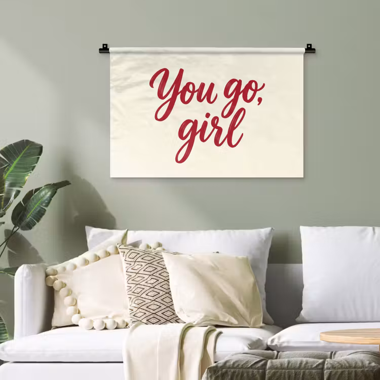 you go girl - Rood - Wit Wandkleed katoen klein -sfeer7