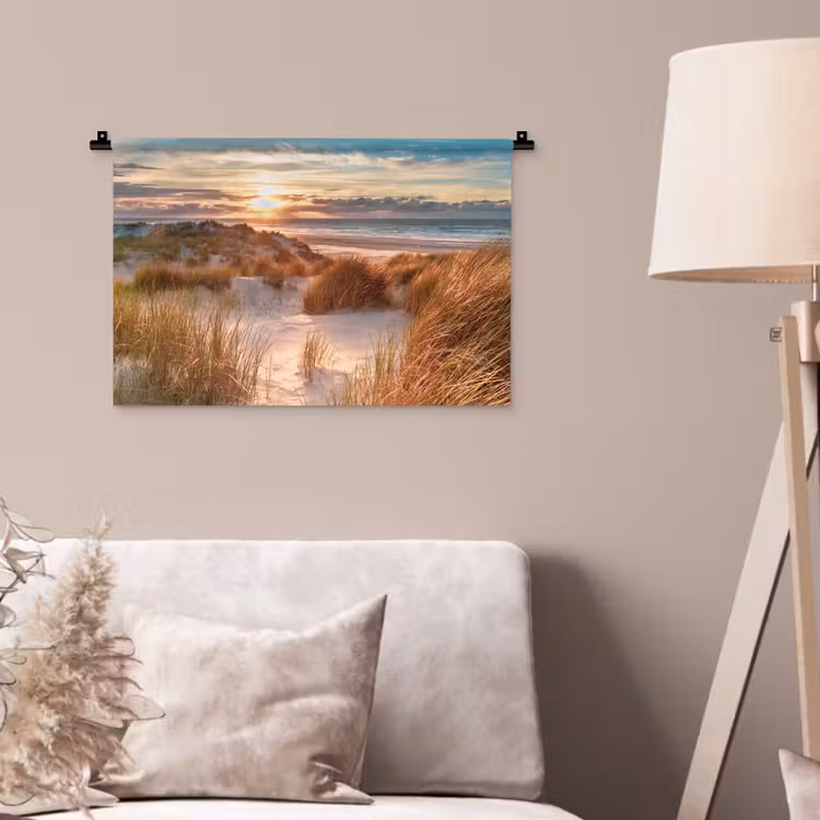 Duin - Planten - Zonsondergang - Strand - Zee Wandkleed katoen klein -sfeer4