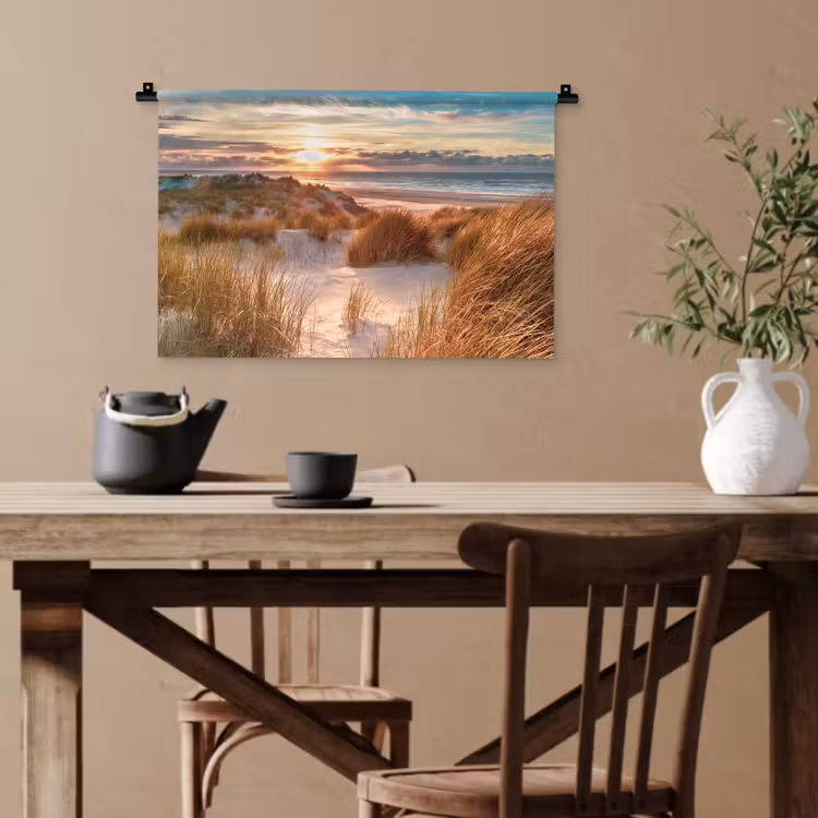 Duin - Planten - Zonsondergang - Strand - Zee Wandkleed katoen klein -sfeer6
