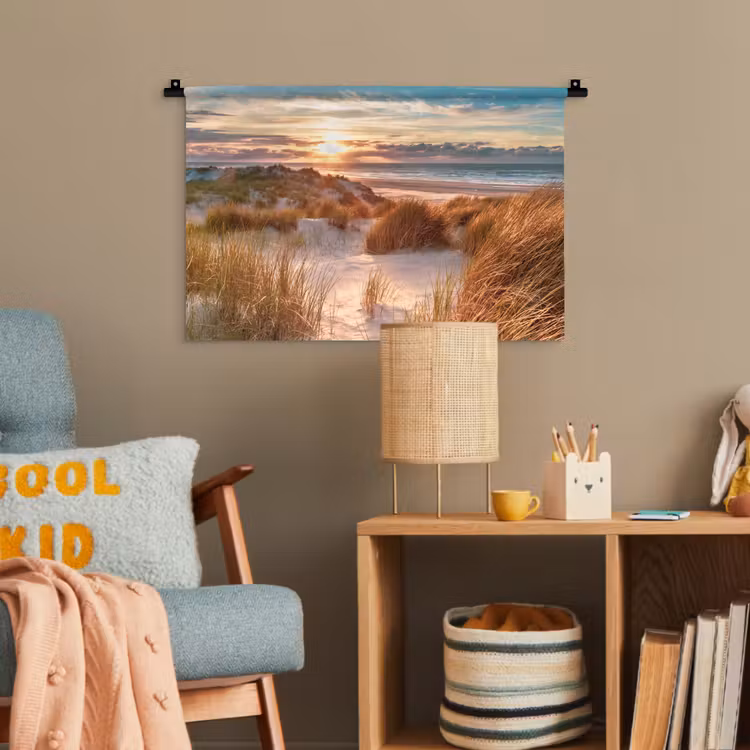 Duin - Planten - Zonsondergang - Strand - Zee Wandkleed katoen klein -wsfeer4_kind