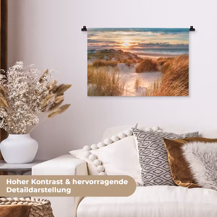 Duin - Planten - Zonsondergang - Strand - Zee Wandkleed katoen klein -tsfeer1_DE