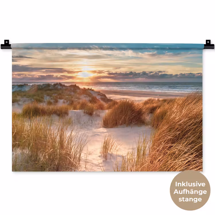 Duin - Planten - Zonsondergang - Strand - Zee Wandkleed katoen klein -t3d_DE