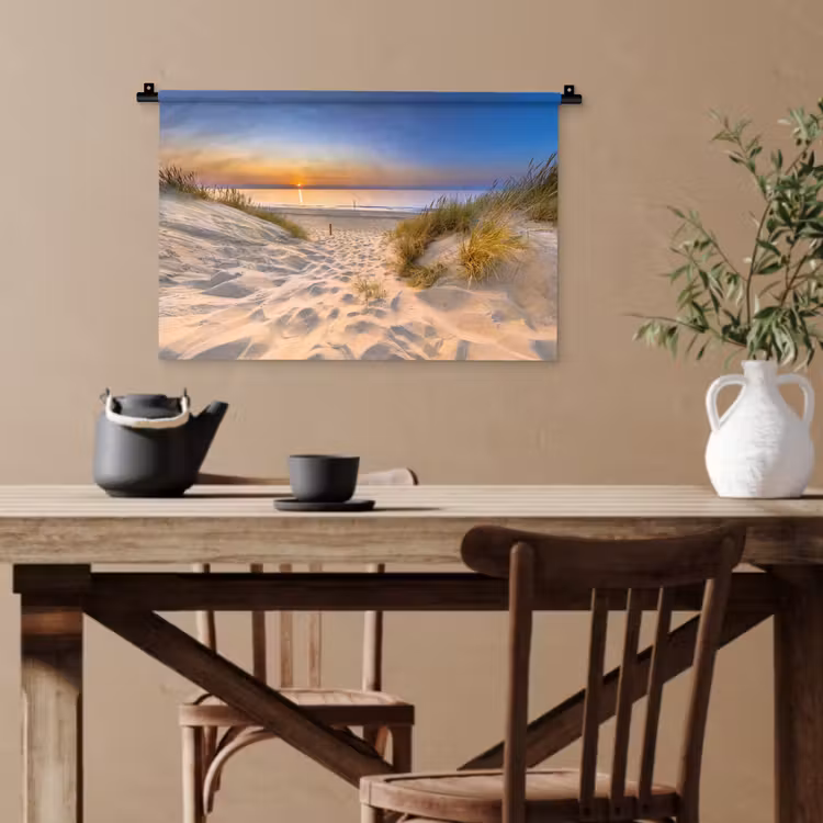 Duin - Zonsondergang - Horizon - Strand - Gras Wandkleed katoen klein -sfeer6