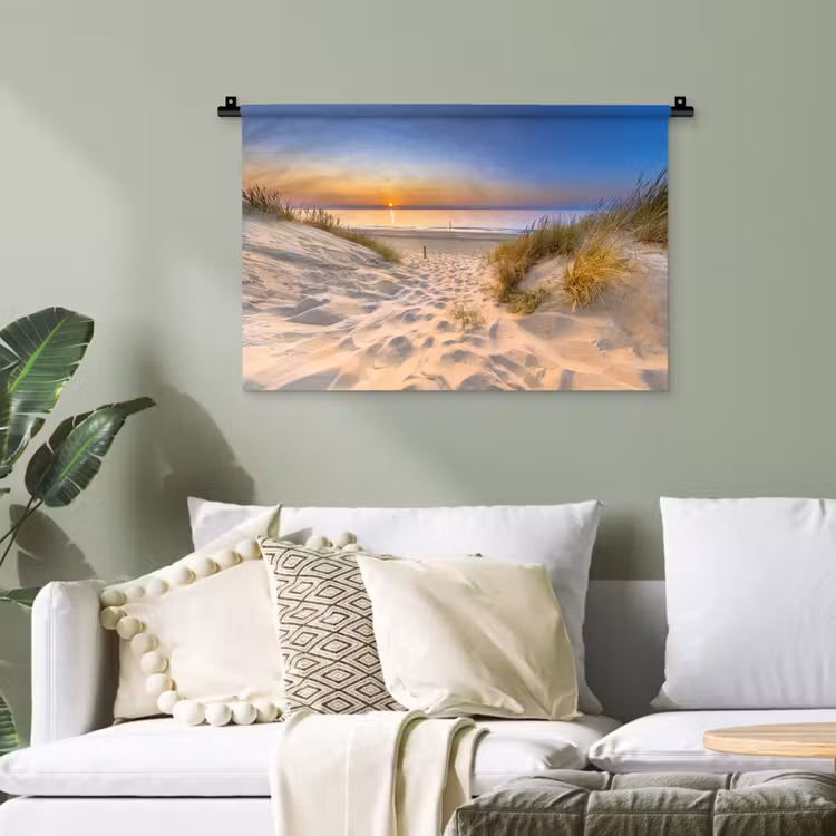 Duin - Zonsondergang - Horizon - Strand - Gras Wandkleed katoen klein -sfeer7