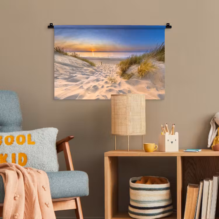 Duin - Zonsondergang - Horizon - Strand - Gras Wandkleed katoen klein -wsfeer4_kind