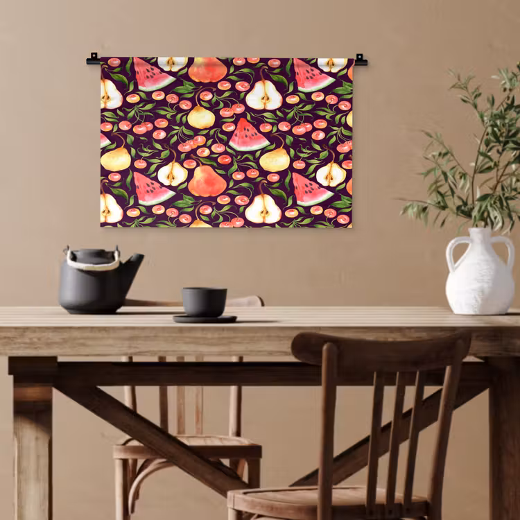 Donker - Bladeren - Fruit - Patroon Wandkleed katoen klein 269 -sfeer6