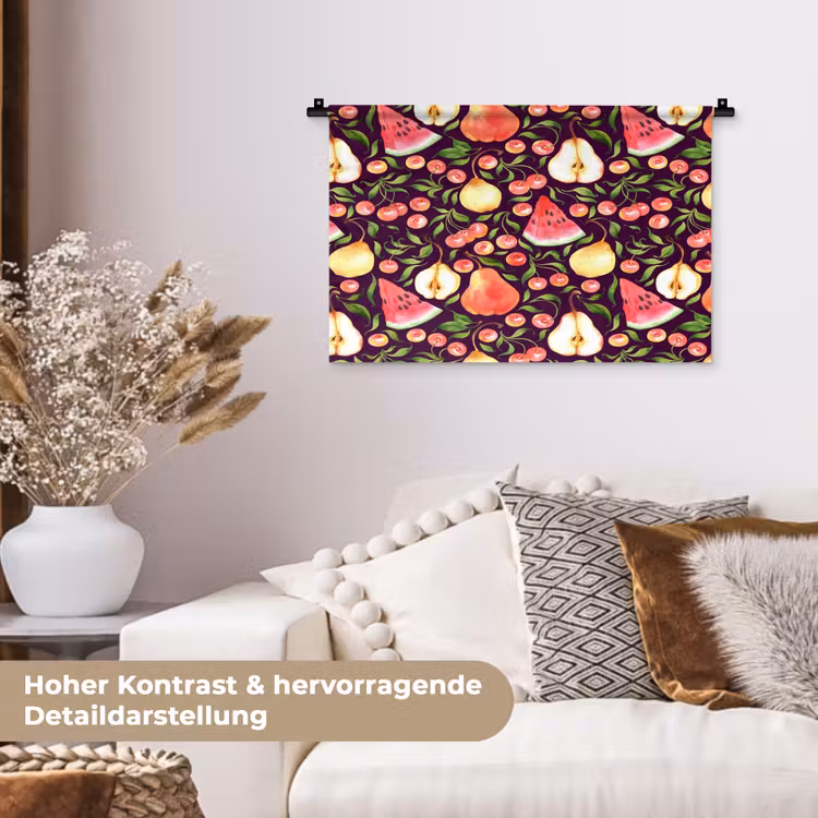 Donker - Bladeren - Fruit - Patroon Wandkleed katoen klein 269 -tsfeer1_DE