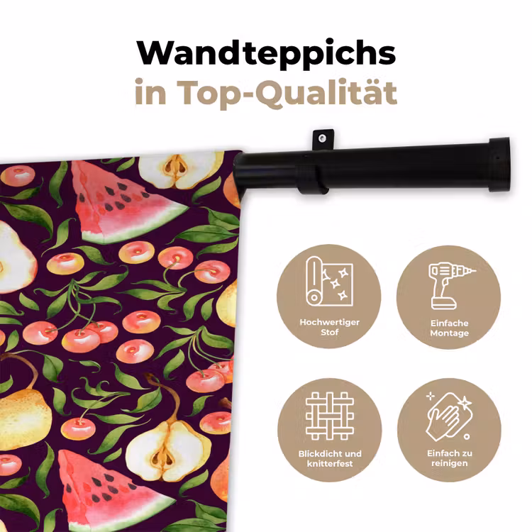 Donker - Bladeren - Fruit - Patroon Wandkleed katoen klein 269 -tsfeer2_DE
