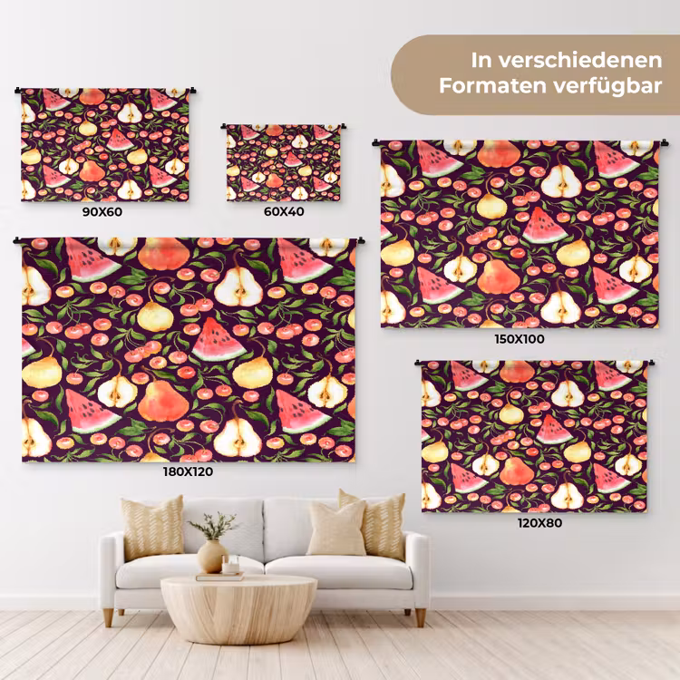Donker - Bladeren - Fruit - Patroon Wandkleed katoen klein 269 -tsfeer8_DE