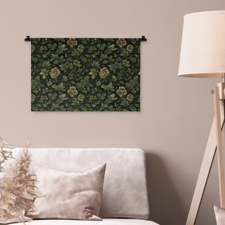 Donker - Groen - Goud - Botanisch Wandkleed katoen klein 269 -sfeer4