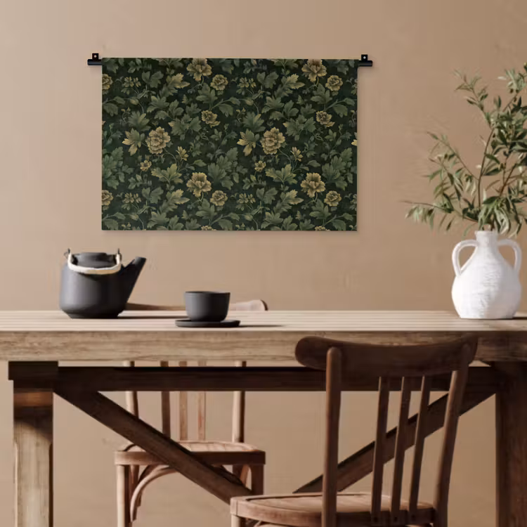 Donker - Groen - Goud - Botanisch Wandkleed katoen klein 269 -sfeer6