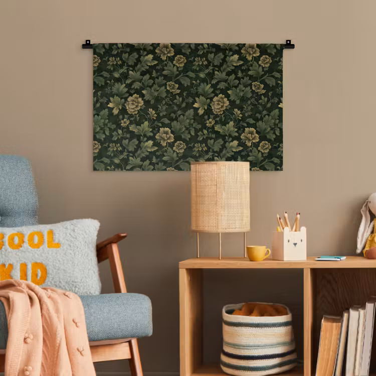 Donker - Groen - Goud - Botanisch Wandkleed katoen klein 269 -wsfeer4_kind