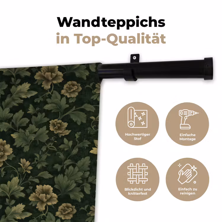 Donker - Groen - Goud - Botanisch Wandkleed katoen klein 269 -tsfeer2_DE