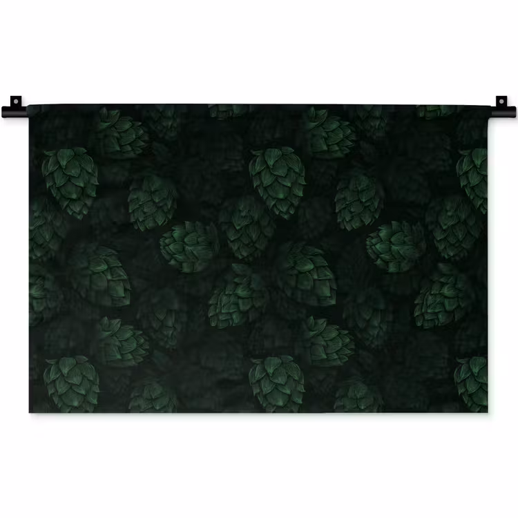 Donker - Groen - Hopbellen - Botanisch - Illustratie Wandkleed katoen klein 269 -zz3d