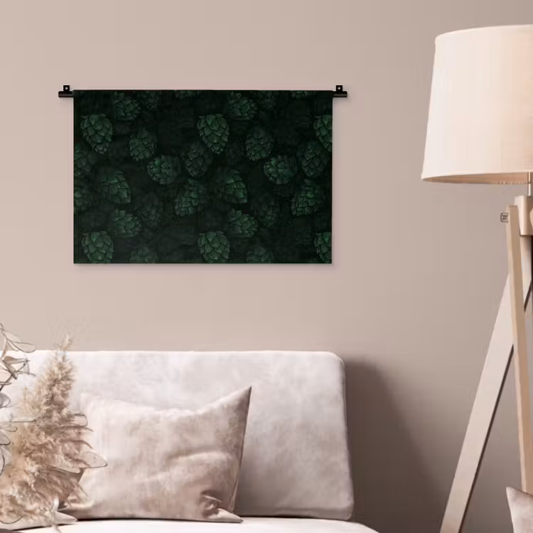 Donker - Groen - Hopbellen - Botanisch - Illustratie Wandkleed katoen klein 269 -sfeer4