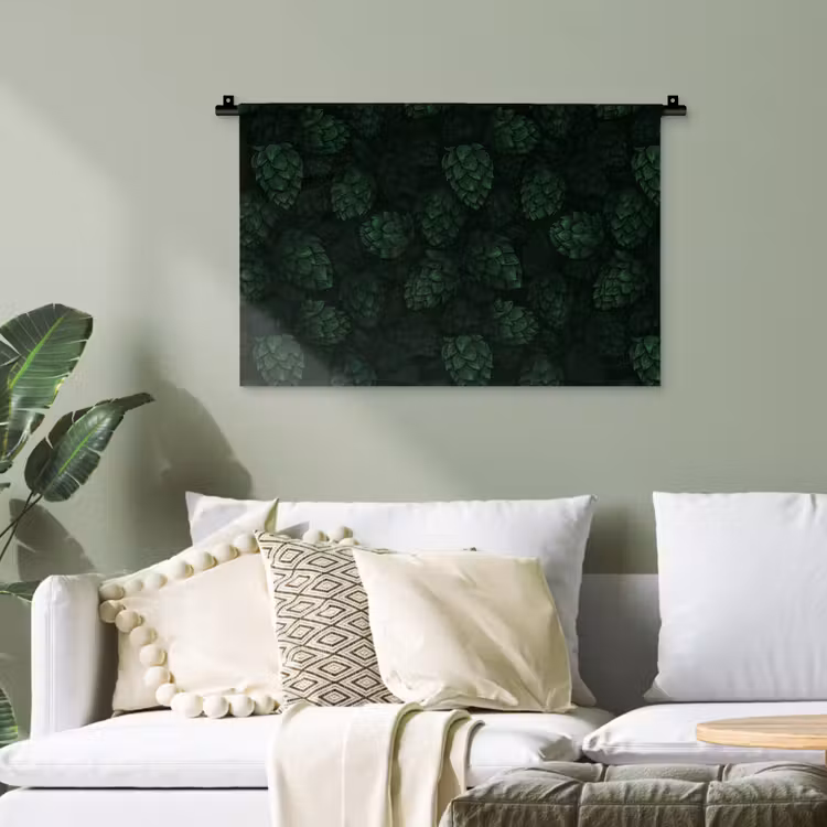 Donker - Groen - Hopbellen - Botanisch - Illustratie Wandkleed katoen klein 269 -sfeer7