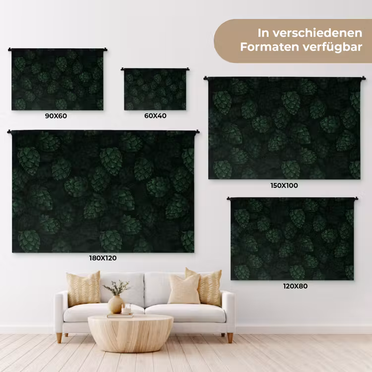Donker - Groen - Hopbellen - Botanisch - Illustratie Wandkleed katoen klein 269 -tsfeer8_DE