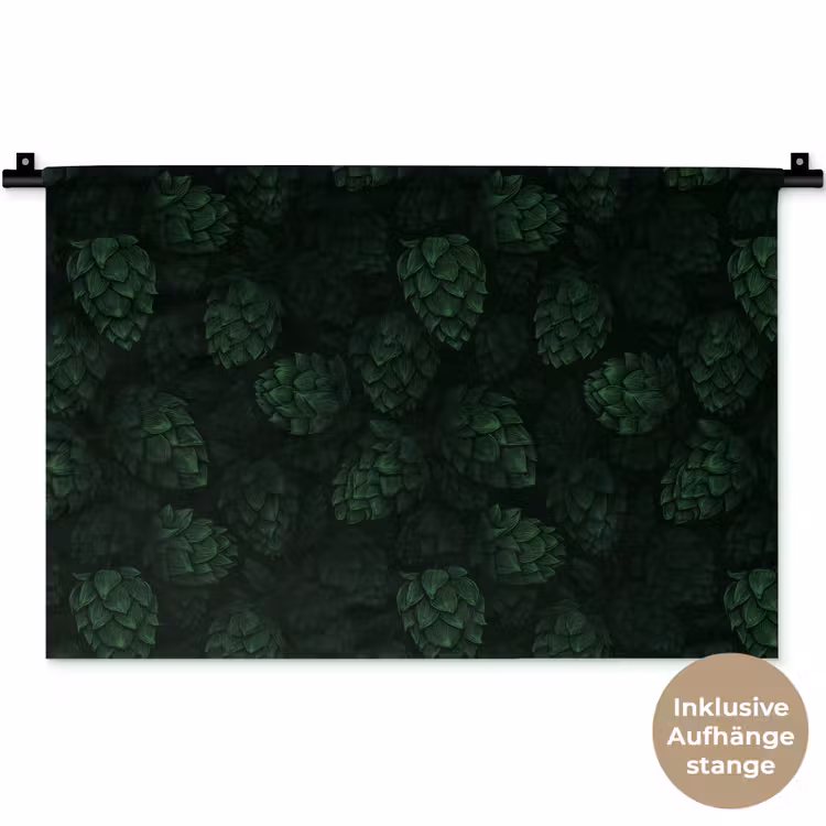 Donker - Groen - Hopbellen - Botanisch - Illustratie Wandkleed katoen klein 269 -t3d_DE