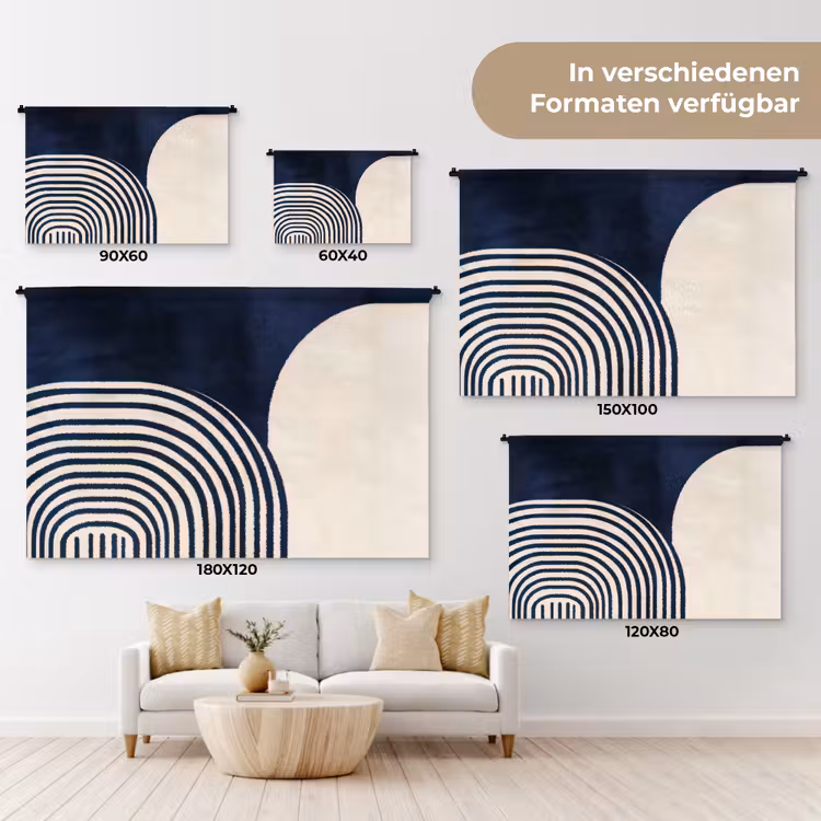 Donkerblauw - Abstract - Lijnen Wandkleed katoen klein -tsfeer8_DE