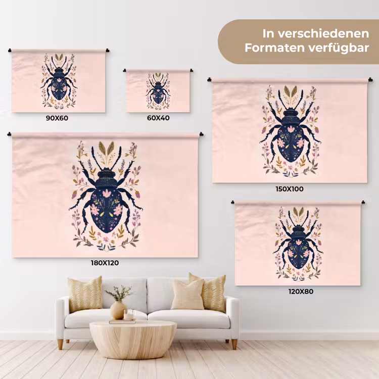 Donkerblauw - Kever - Bloemtakken - Sierlijk Wandkleed katoen klein -tsfeer8_DE