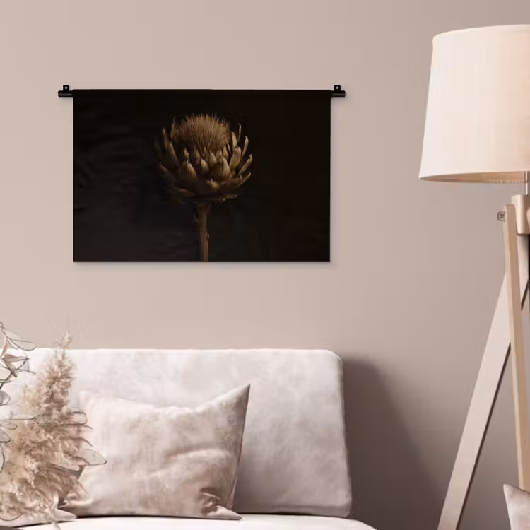 Donkerbruin - Bloem - Textuur - Artisjok Wandkleed katoen klein -sfeer4