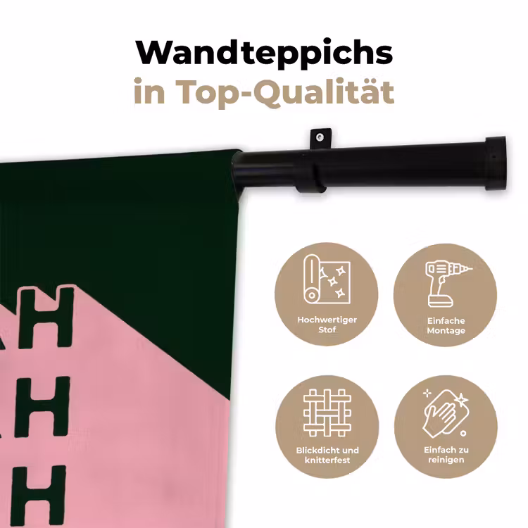Donkergroen - Tekst - Schaduw - Grafisch Wandkleed katoen klein -tsfeer2_DE