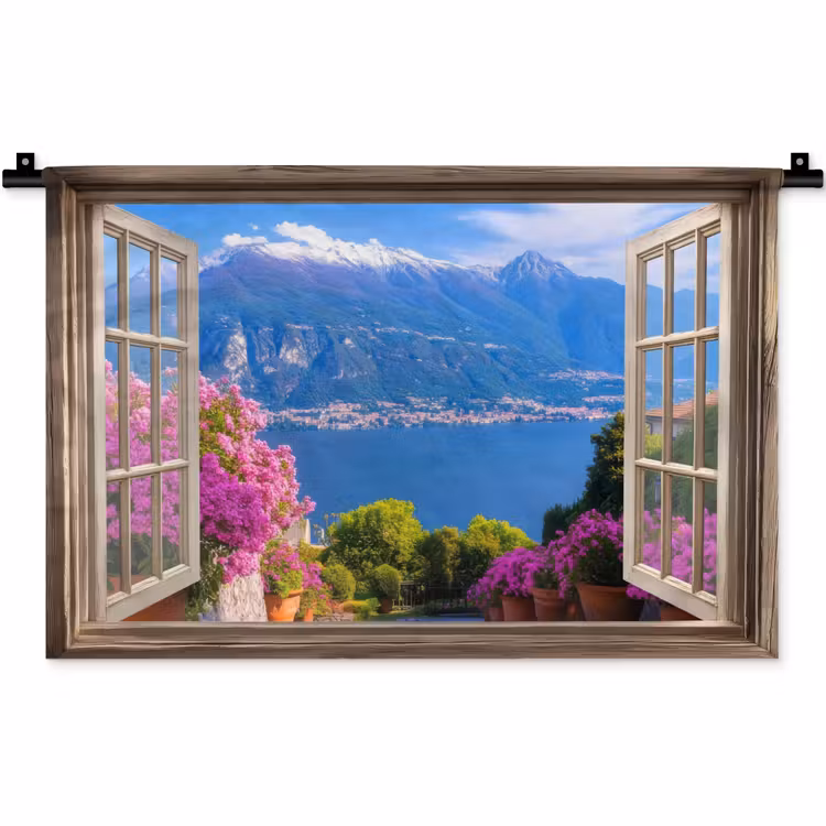 Doorkijk - Berg - Landschap - Uitzicht - Meer Wandkleed katoen klein -zz3d